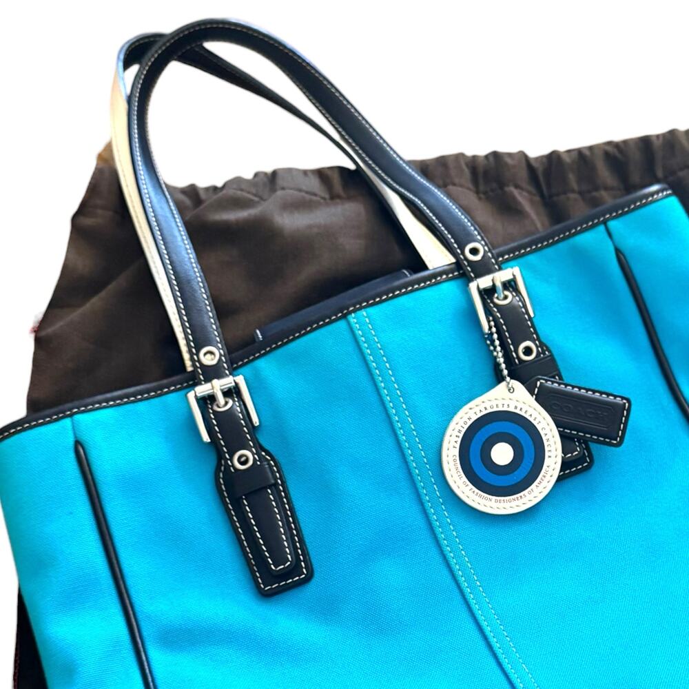 Coach x Fashion Targets Breast Cancer CFDA Turquoise Rare Top Handle Bag - Picture 2 of 7